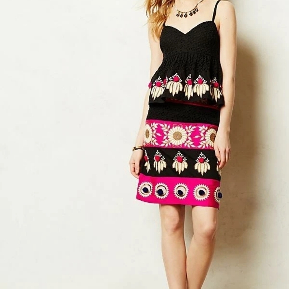 Anthropologie Leifsdottir Embroidered Catrina Pencil Skirt